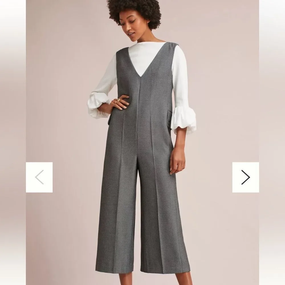 Anthropologie Cartonnier Oxford Herringbone Wide Leg Jumpsuit| M